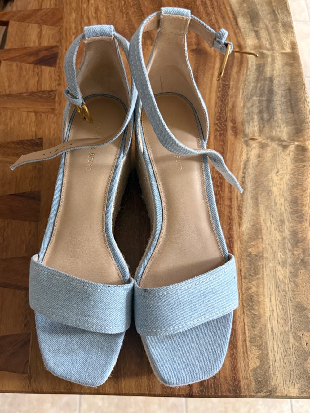 Veronica Beard Light Blue Denim Ankle-Strap Sandals
